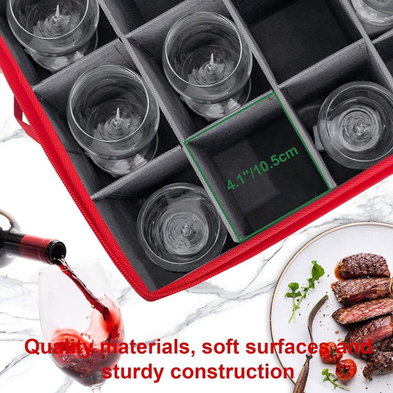 VERONLY Wine Glass Storage Box with Dividers, Stemware Storage Case Hard Shell Stackable for Up to 12 Glasses, Crystal Glassware Containers for Holidays (Grey and Red) - Image 5